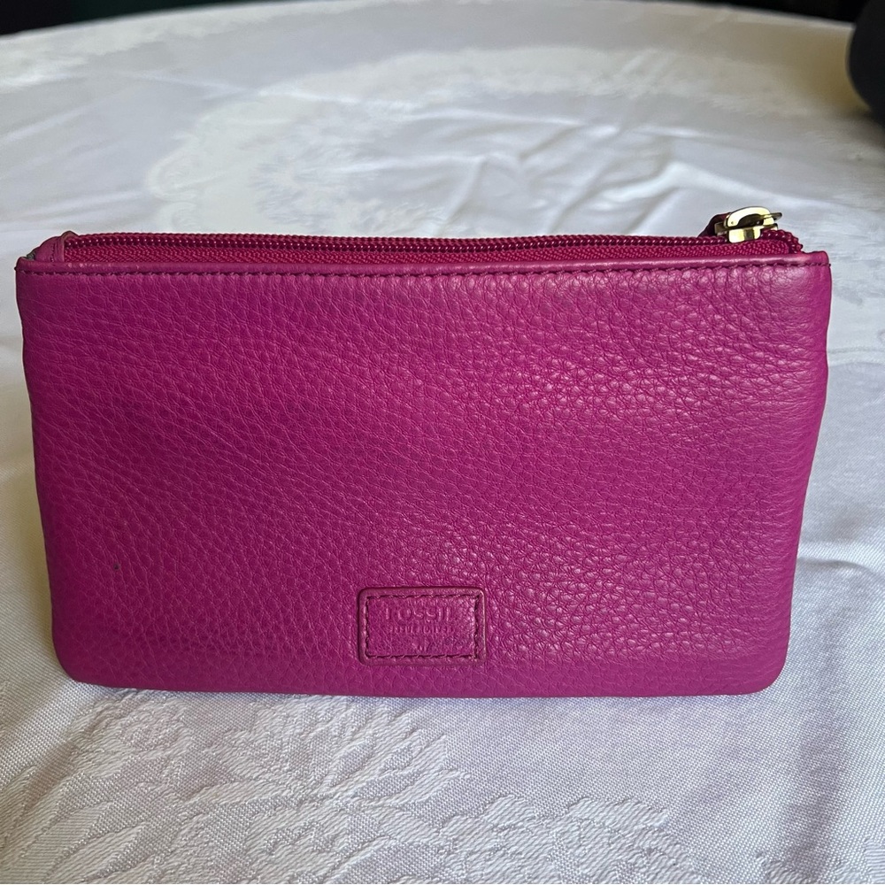 Fossil Erin flat pebble leather wallet fuchsia pink